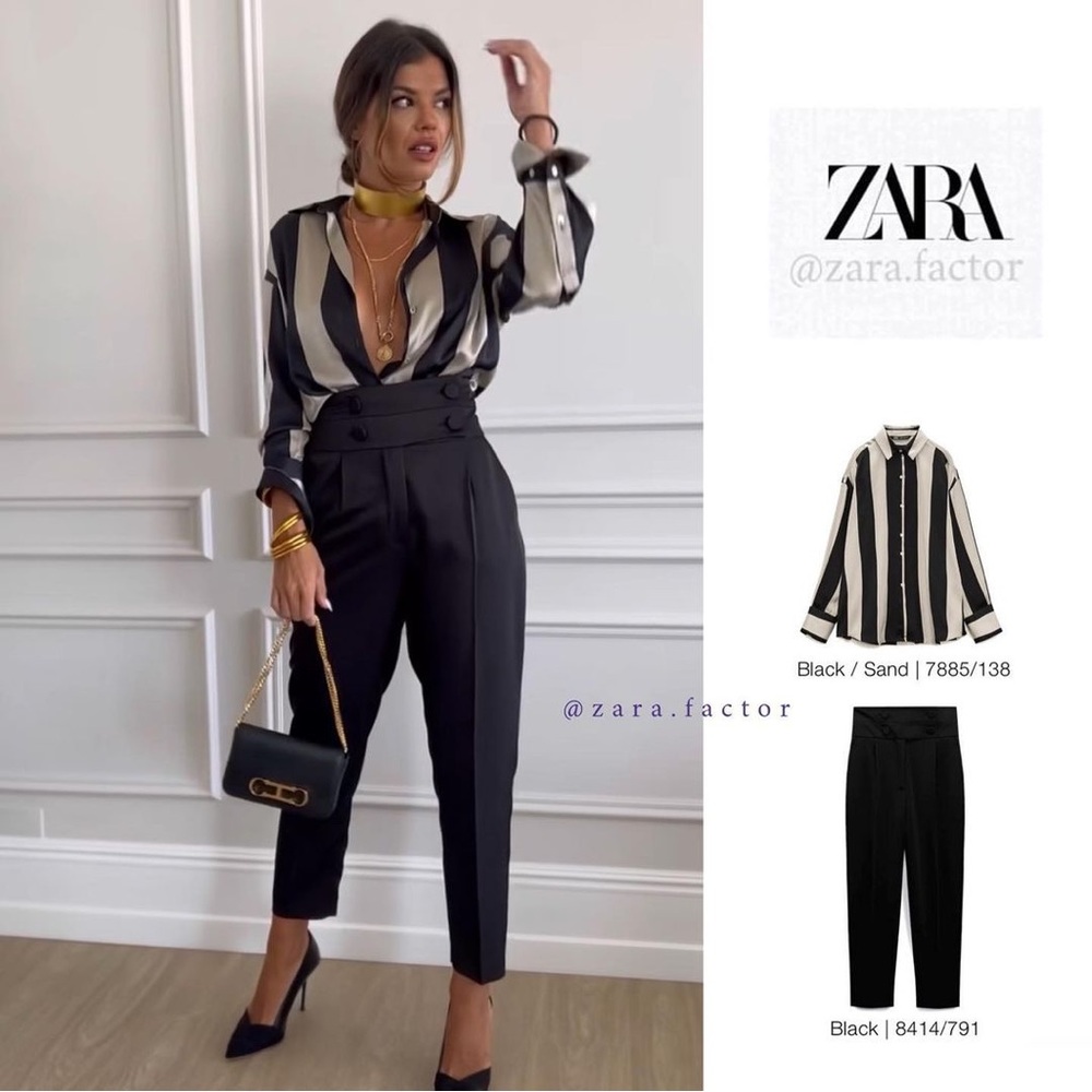 ZARA SATIN OVERSIZE SHIRT BLACK|SAND